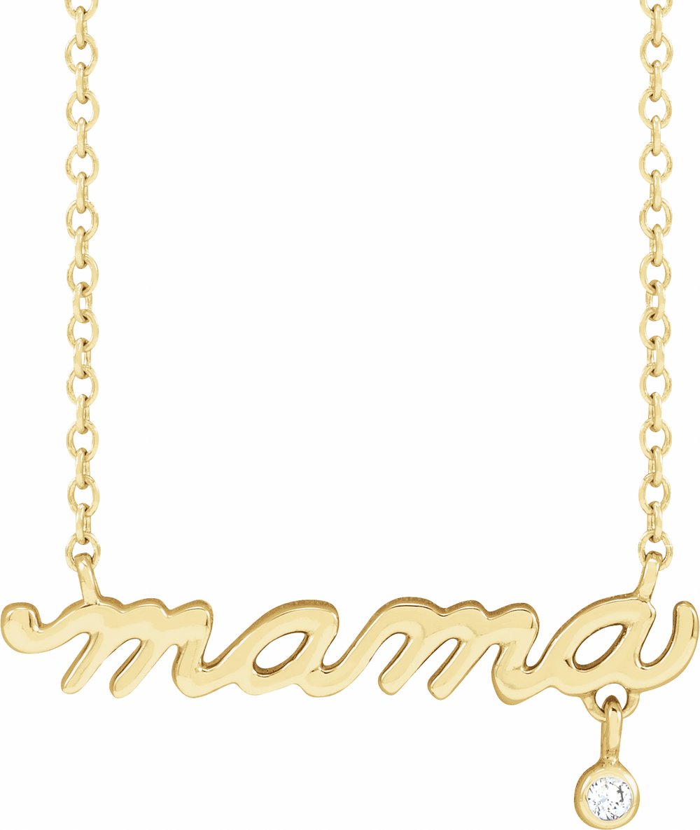 14K Yellow Gold .015 CT Natural Diamond Mama 18" Necklace