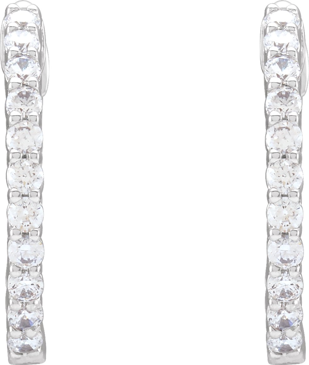 14K White Gold 3/4 CTW Lab-Grown Diamond Inside-Outside Hinged 17.2 mm Hoop Earrings