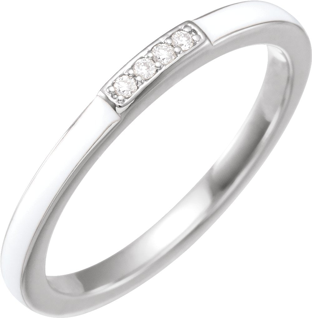14K White Gold .03 CTW Natural Diamond & White Enamel Stackable Ring
