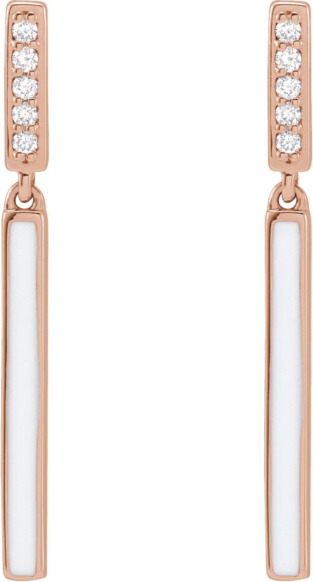 14K Rose .06 CTW Natural Diamond & White Enamel Bar Earrings