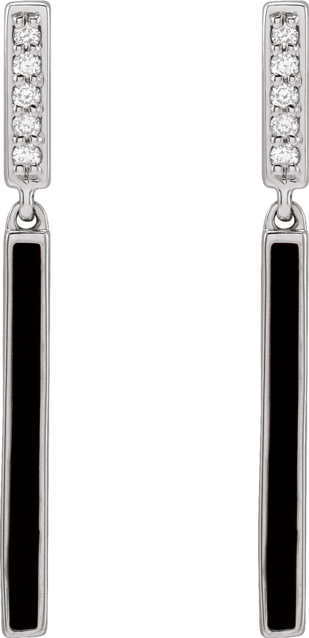14K White Gold .06 CTW Natural Diamond & Black Enamel Bar Earrings