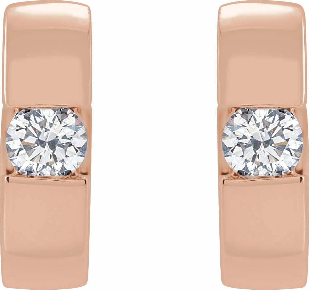 14K Rose Gold 1/8 CTW Natural Diamond Hinged Huggie Hoop Earrings