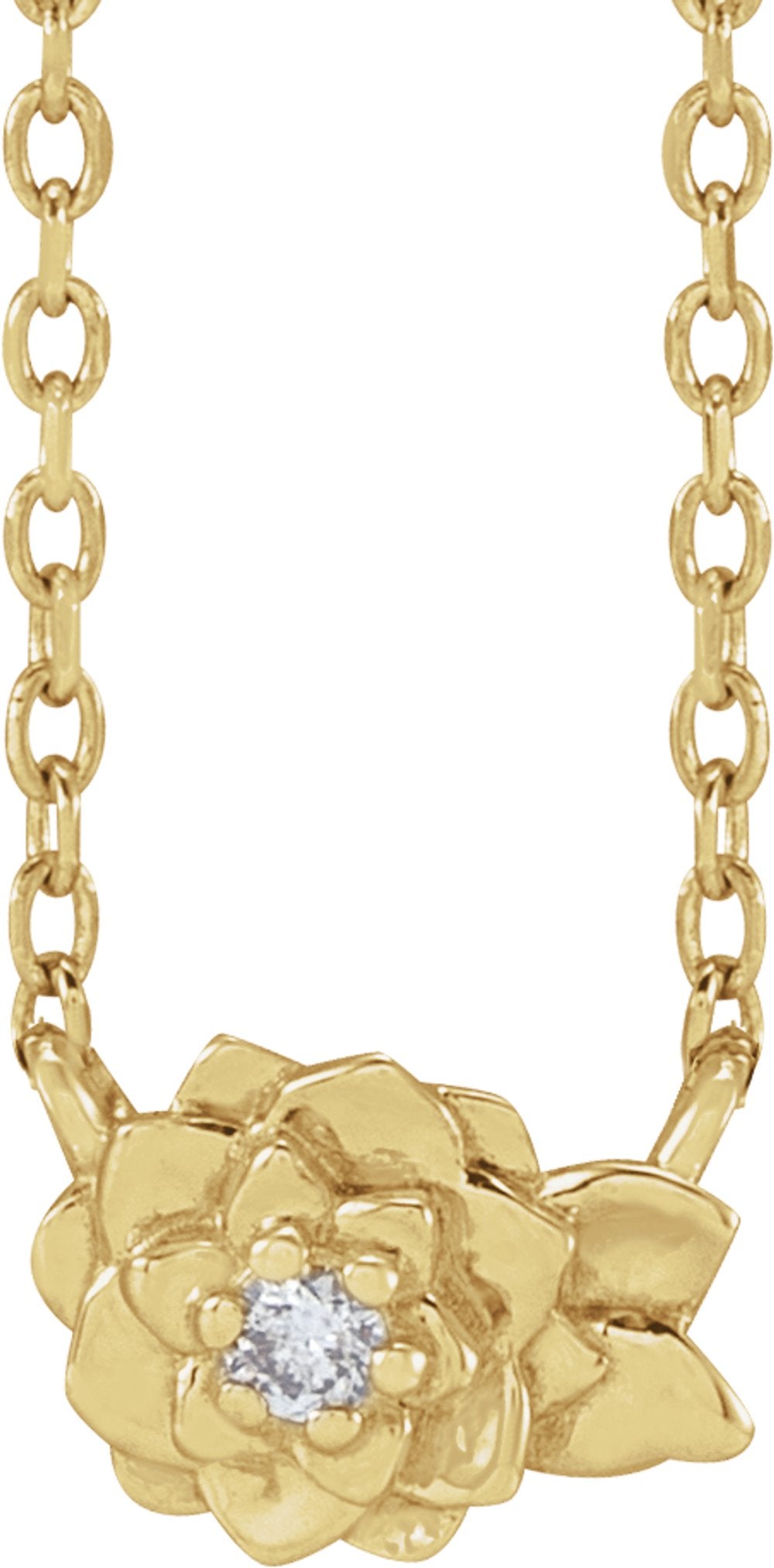 14K Yellow Gold .015 CT Natural Diamond Flower 16-18" Necklace