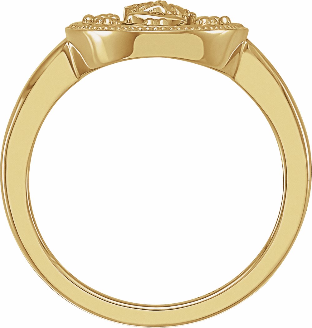 14K Yellow Gold Oval White Enamel Miraculous Medal Ring
