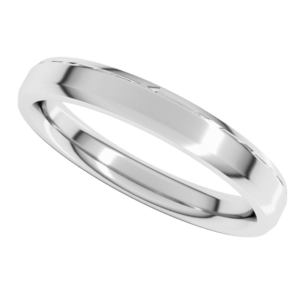 14K White 3 mm Beveled-Edge Comfort-Fit Flat Band Size 10