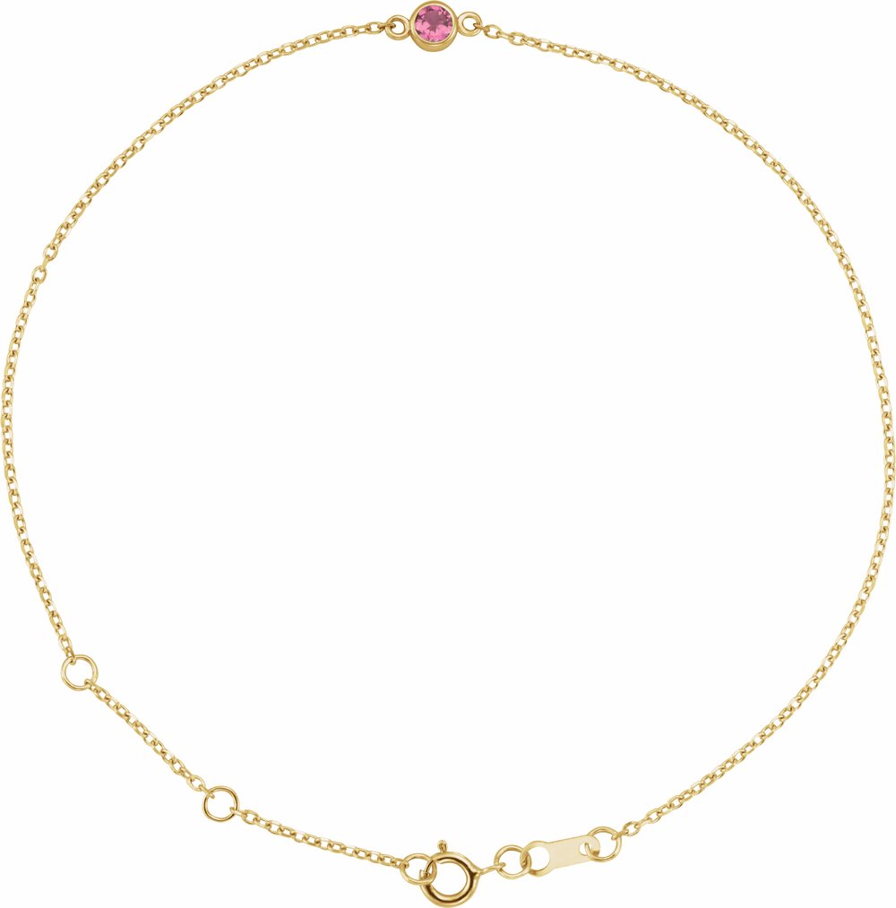 14K Yellow Gold Natural Pink Tourmaline Bezel-Set Solitaire 6 1/2-7 1/2" Bracelet