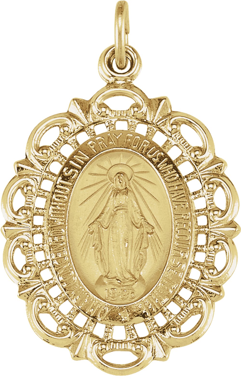 14K Yellow Gold 25x18 mm Oval Filigree Miraculous Medal