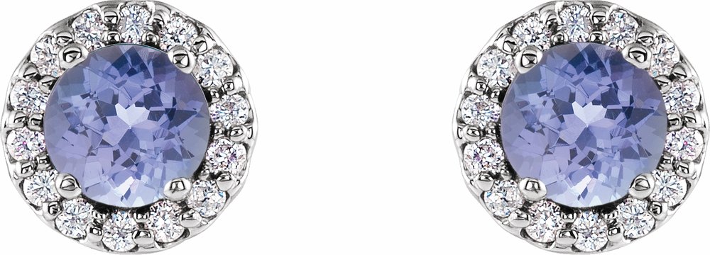 14K White Gold 4 mm Natural Tanzanite & 1/10 CTW Natural Diamond Earrings