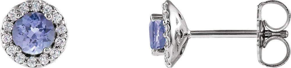 14K White Gold 4 mm Natural Tanzanite & 1/10 CTW Natural Diamond Earrings