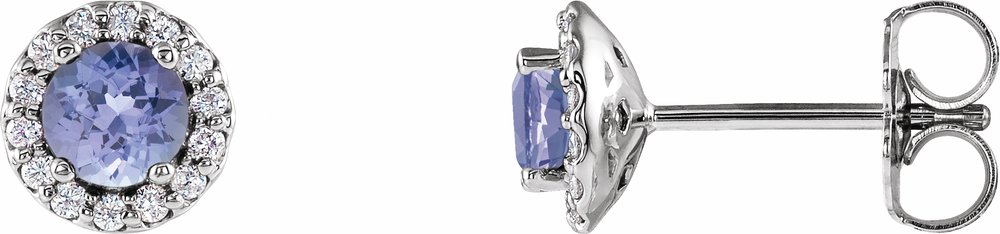 14K White Gold 4 mm Natural Tanzanite & 1/10 CTW Natural Diamond Earrings
