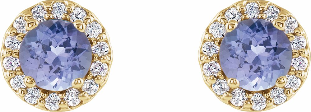 14K Yellow Gold 4 mm Natural Tanzanite & 1/10 CTW Natural Diamond Earrings