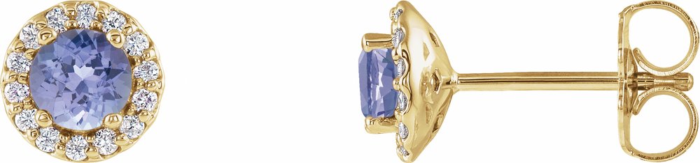 14K Yellow Gold 4 mm Natural Tanzanite & 1/10 CTW Natural Diamond Earrings