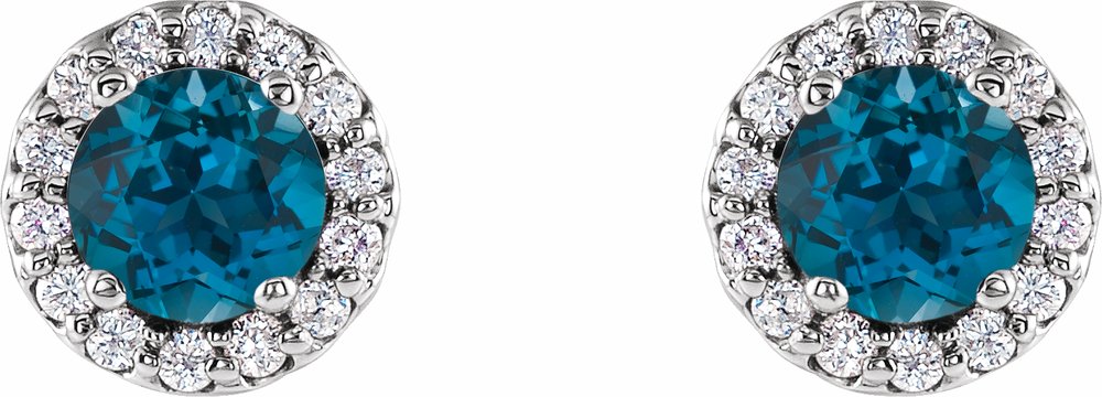 14K White Gold 4 mm Natural London Blue Topaz & 1/10 CTW Natural Diamond Earrings