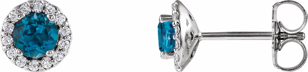 14K White Gold 4 mm Natural London Blue Topaz & 1/10 CTW Natural Diamond Earrings