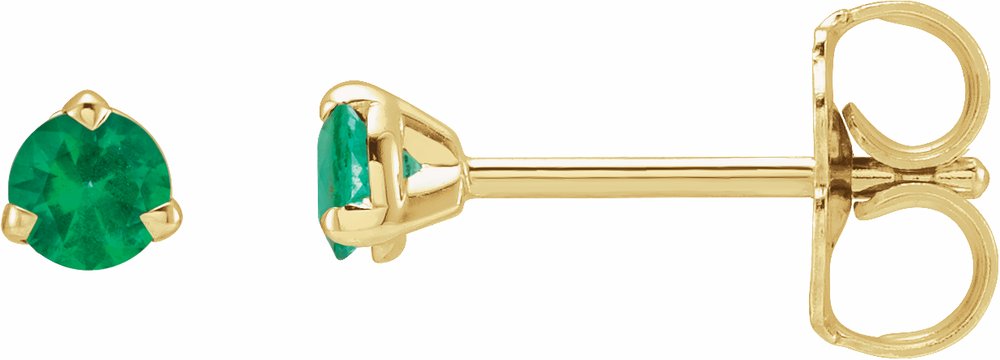 14K Yellow Gold 3 mm Natural Emerald Earrings