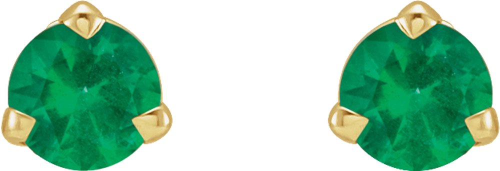 14K Yellow Gold 3 mm Natural Emerald Earrings