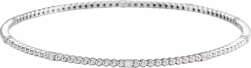 14K White 1/3 CTW Natural Diamond Beaded Bangle 7 3/4" Bracelet