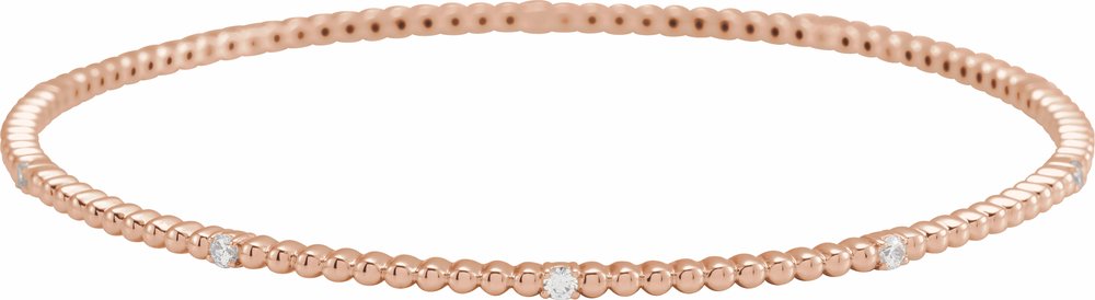 14K Rose 1/3 CTW Natural Diamond Beaded Bangle 7 3/4" Bracelet