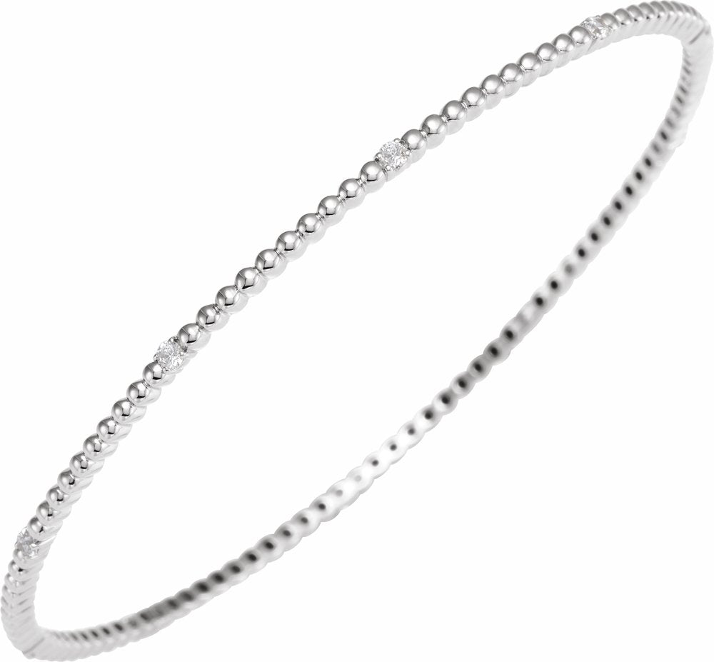 14K White 1/3 CTW Natural Diamond Beaded Bangle 7 3/4" Bracelet