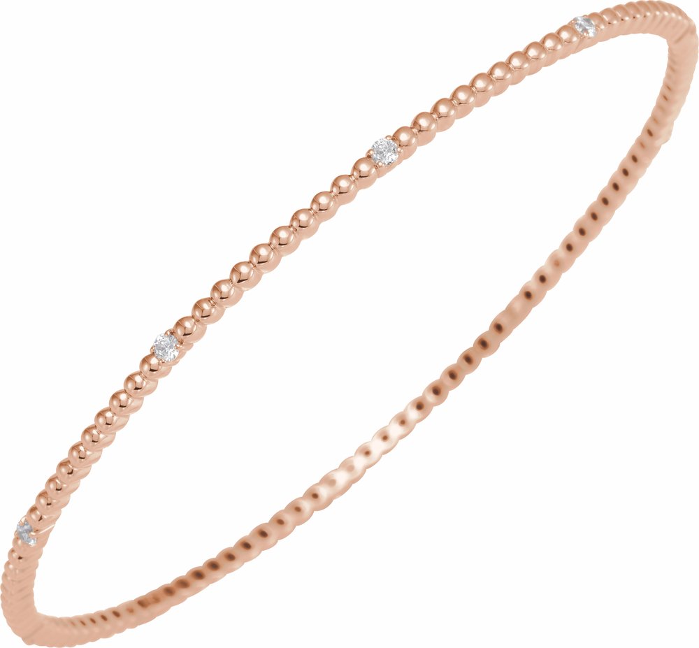 14K Rose Gold 1/3 CTW Natural Diamond Beaded Bangle 7 3/4" Bracelet