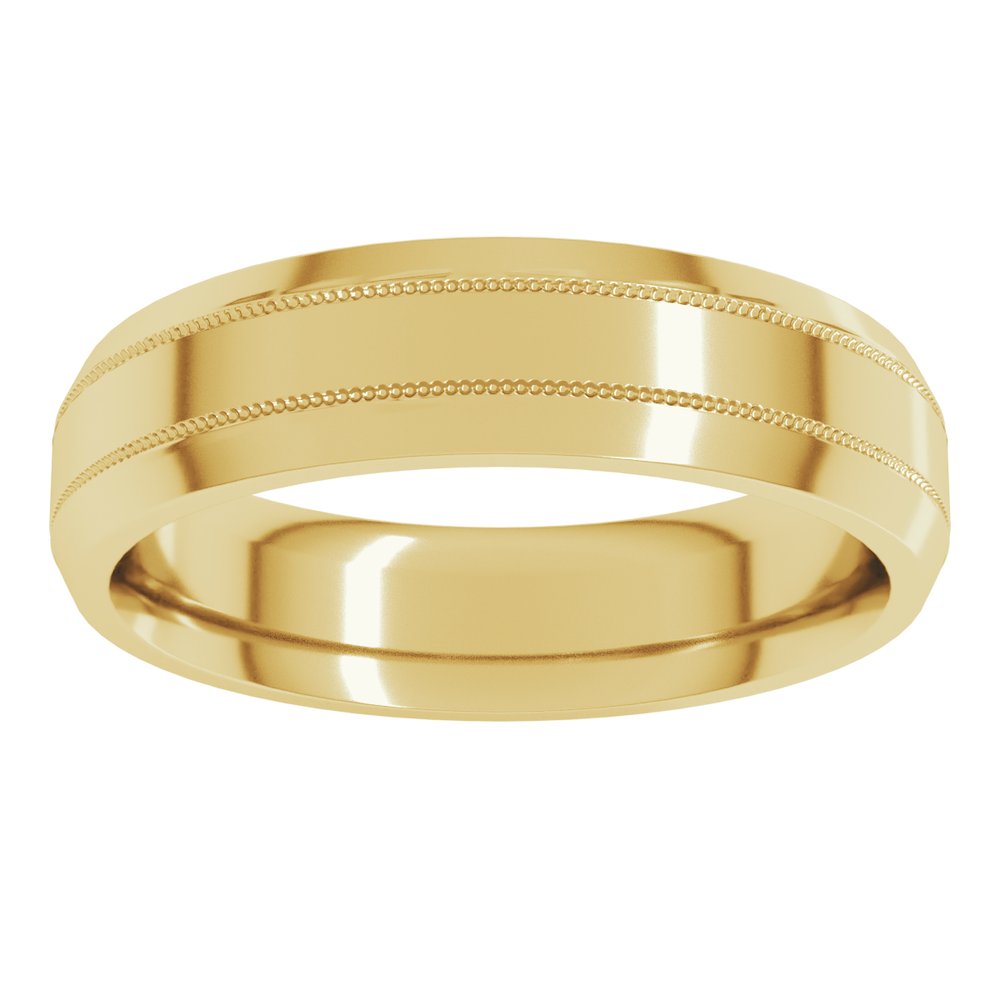 14K Yellow Gold 5 mm Milgrain Beveled-Edge Comfort-Fit Flat Band Size 11