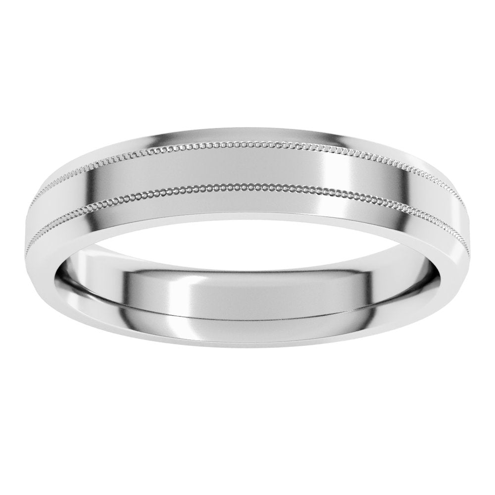 14K White Gold 4 mm Milgrain Beveled-Edge Comfort-Fit Flat Band Size 6.5