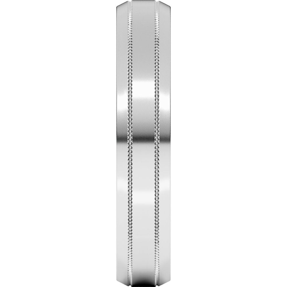14K White Gold 4 mm Milgrain Beveled-Edge Comfort-Fit Flat Band Size 6.5