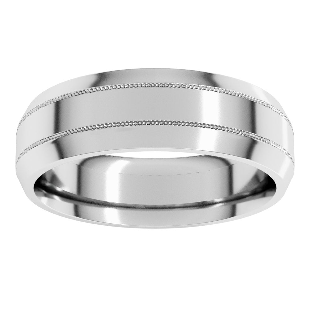 14K White Gold 6 mm Milgrain Beveled-Edge Comfort-Fit Flat Band Size 8.5
