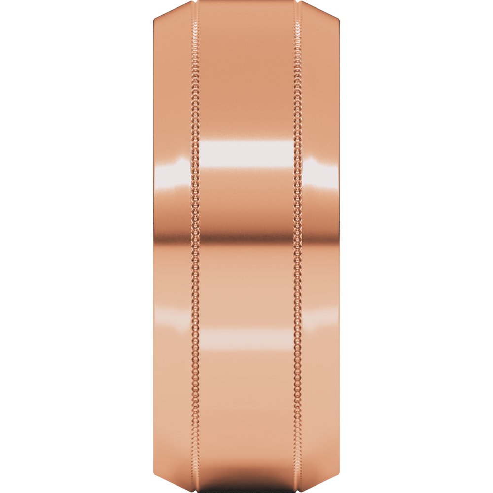 14K Rose Gold 8 mm Milgrain Beveled-Edge Comfort-Fit Flat Band Size 10.5