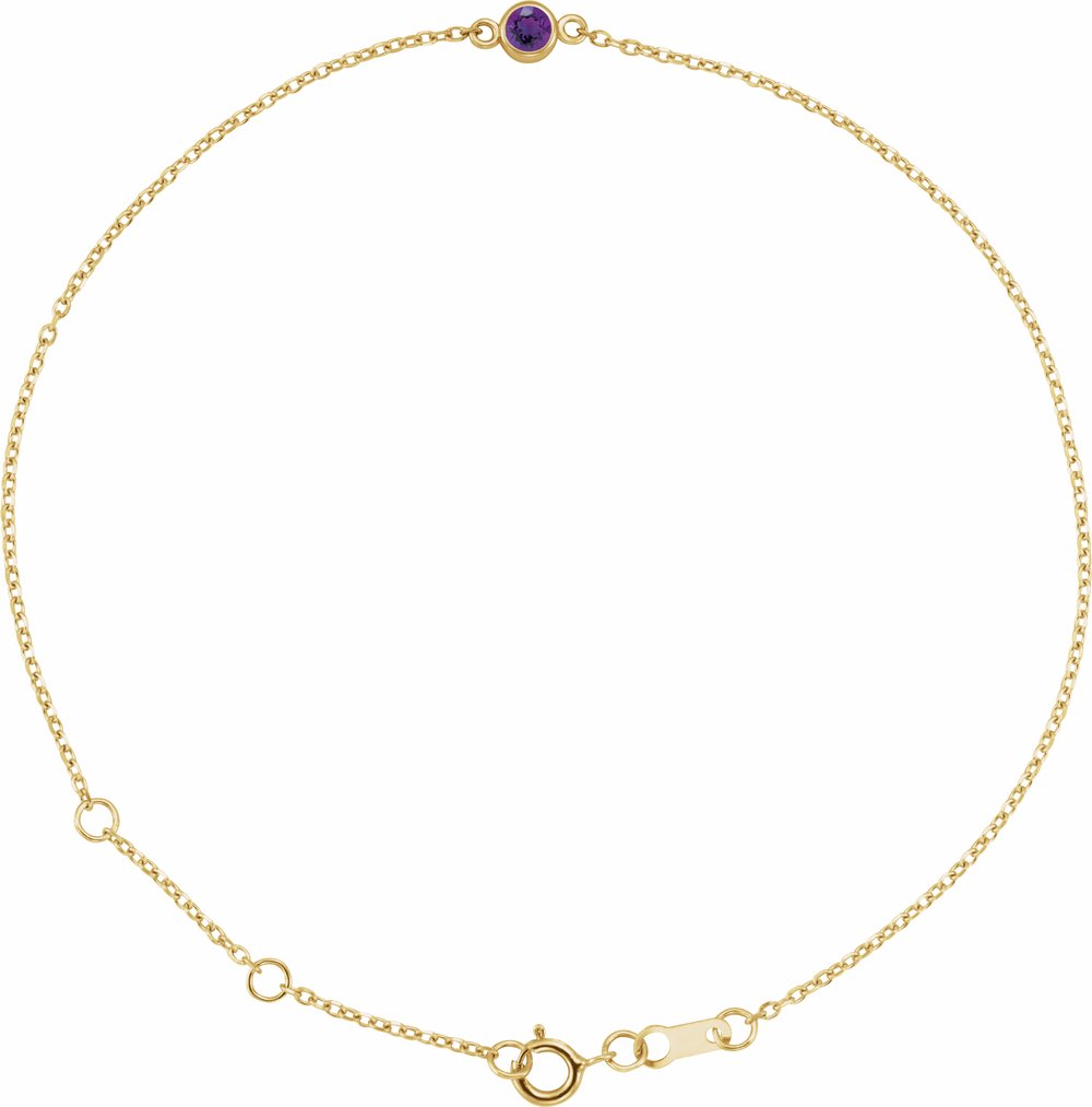 14K Yellow Gold Natural Amethyst Bezel-Set Solitaire 6 1/2-7 1/2" Bracelet