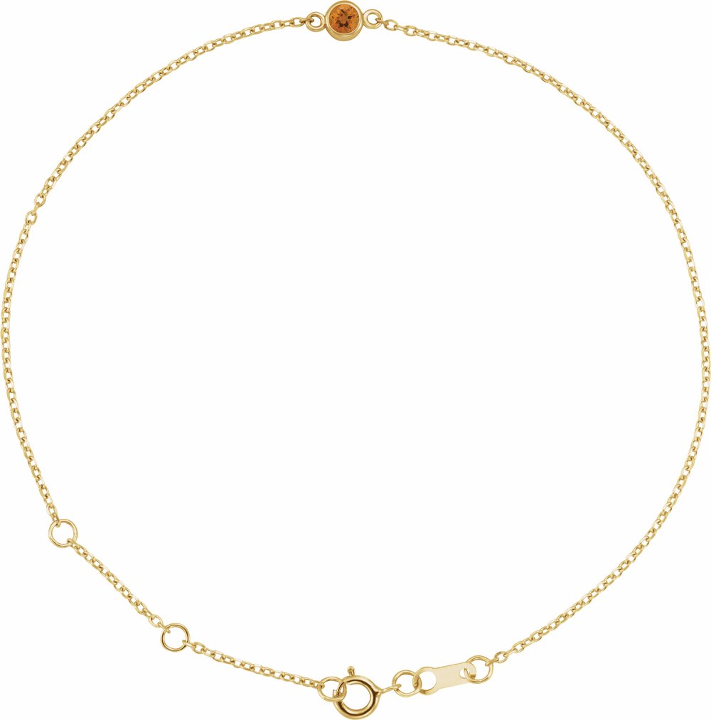 14K Yellow Gold Natural Citrine Bezel-Set Solitaire 6 1/2-7 1/2" Bracelet