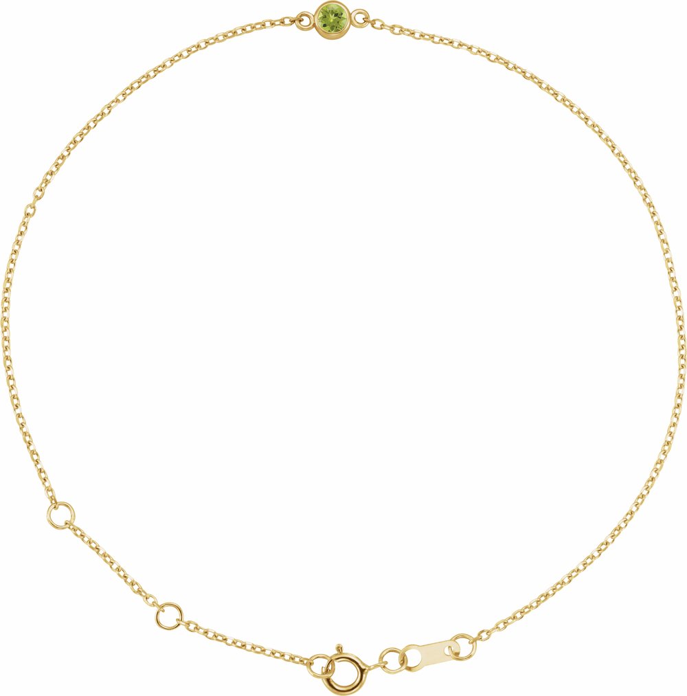 14K Yellow Gold Natural Peridot Bezel-Set Solitaire 6 1/2-7 1/2" Bracelet