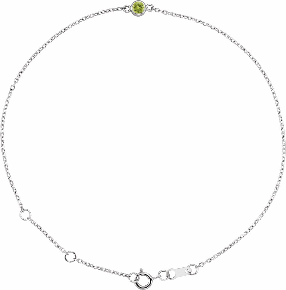 14K White Gold Natural Peridot Bezel-Set Solitaire 6 1/2-7 1/2" Bracelet
