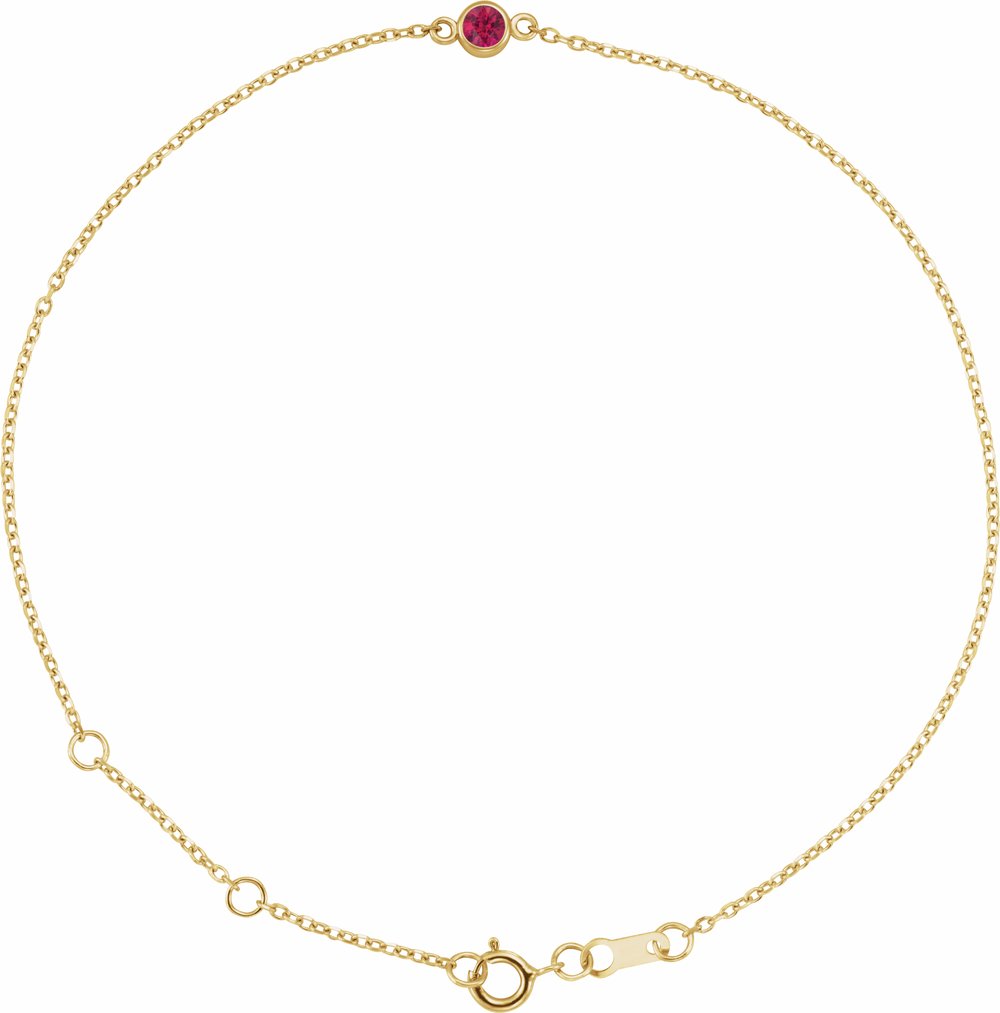 14K Yellow Gold Natural Ruby Bezel-Set Solitaire 6 1/2-7 1/2" Bracelet