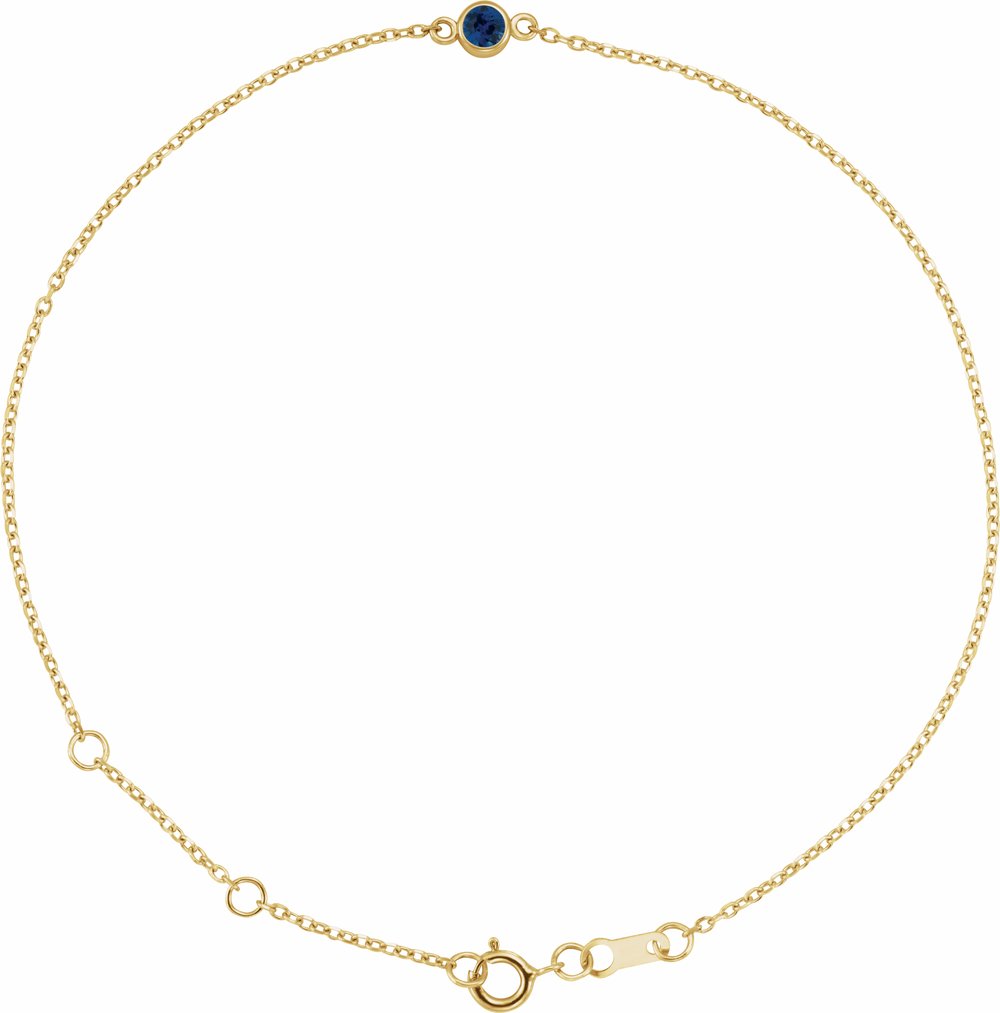 14K Yellow Gold Lab-Grown Blue Sapphire Bezel-Set Solitaire 6 1/2-7 1/2" Bracelet