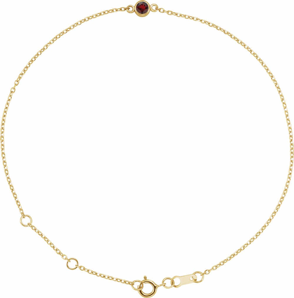 14K Yellow Gold Natural Mozambique Garnet Bezel-Set Solitaire 6 1/2-7 1/2" Bracelet