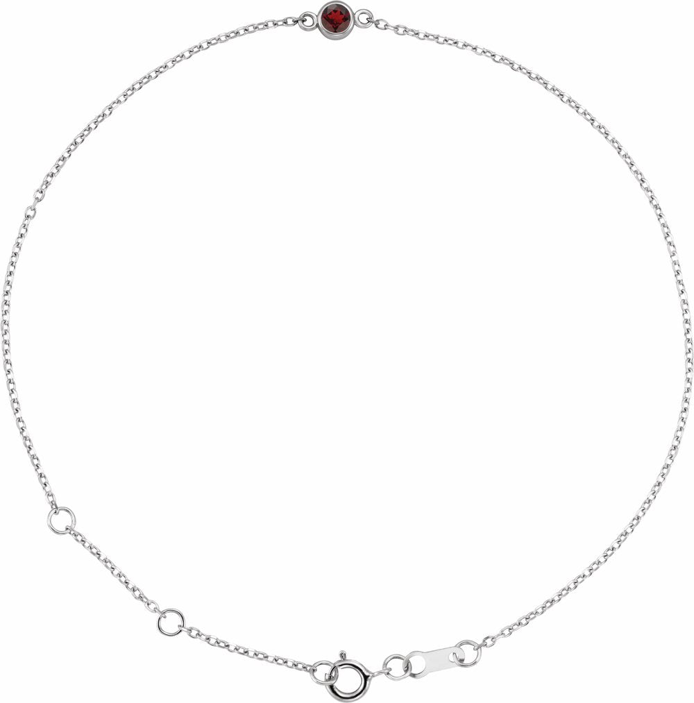 14K White Gold Natural Mozambique Garnet Bezel-Set Solitaire 6 1/2-7 1/2" Bracelet