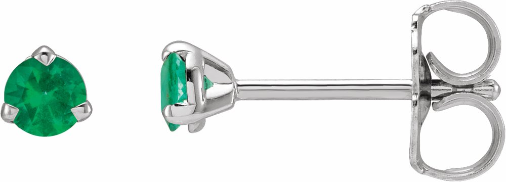 14K White Gold 3 mm Natural Emerald Earrings