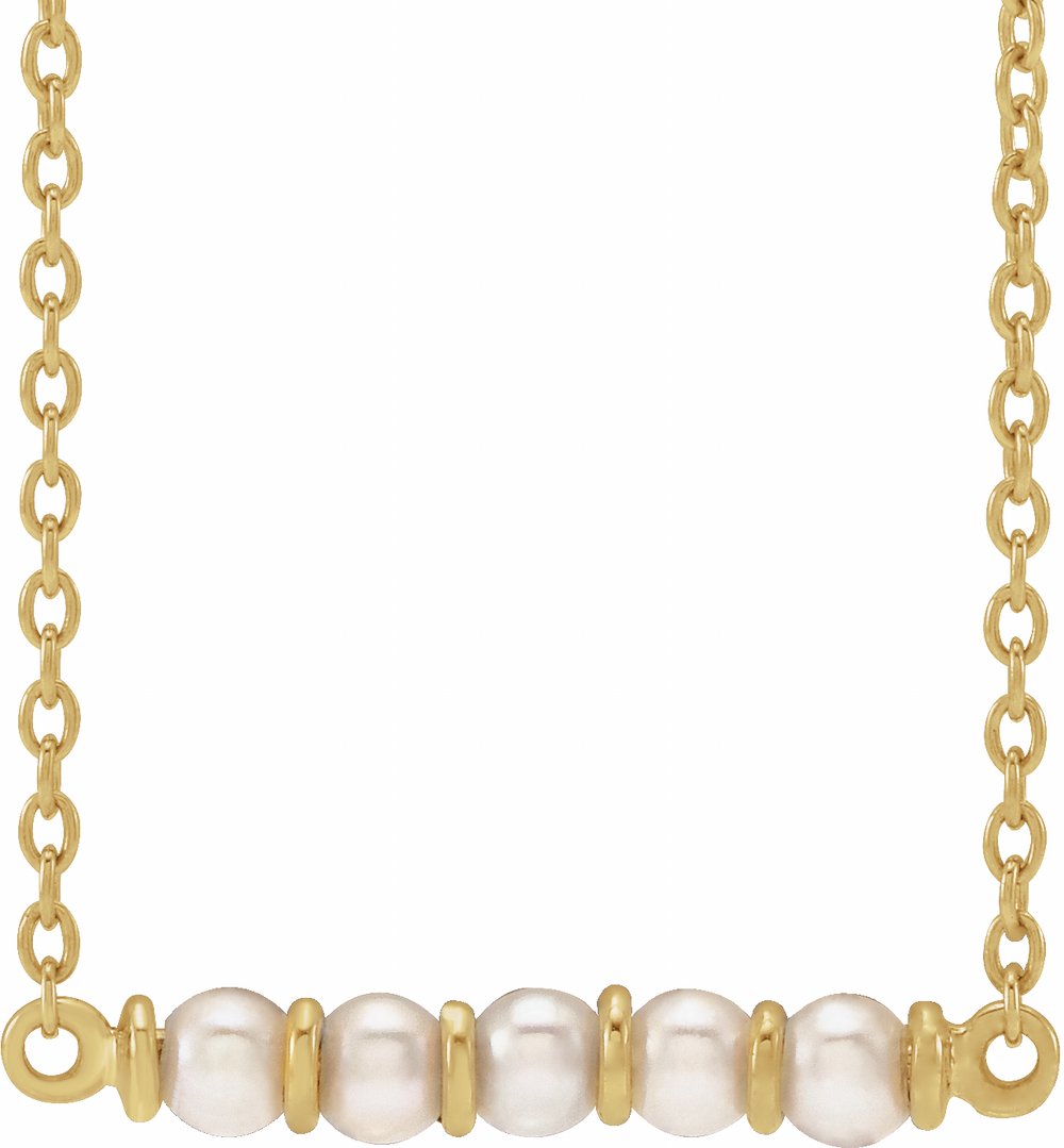 14K Yellow Gold Cultured White Freshwater Pearl Bar 18" Necklace