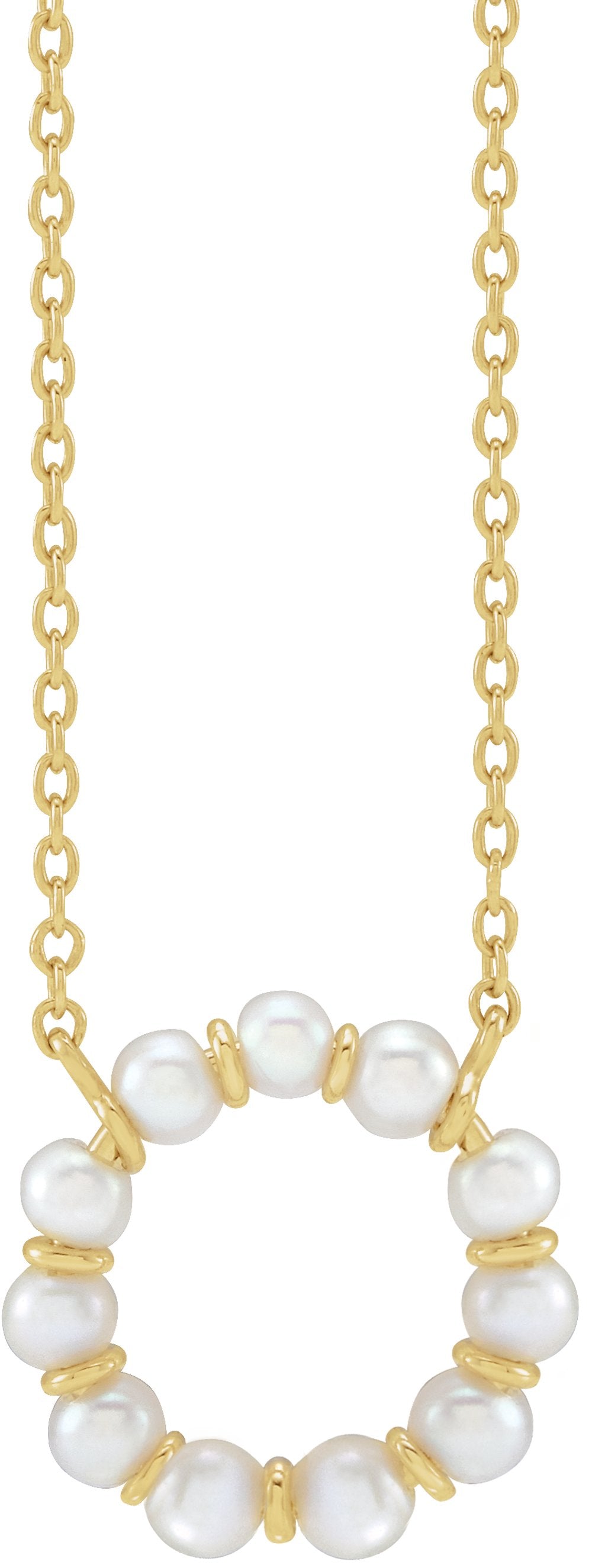 14K Yellow Gold Cultured White Freshwater Pearl Circle 18" Necklace