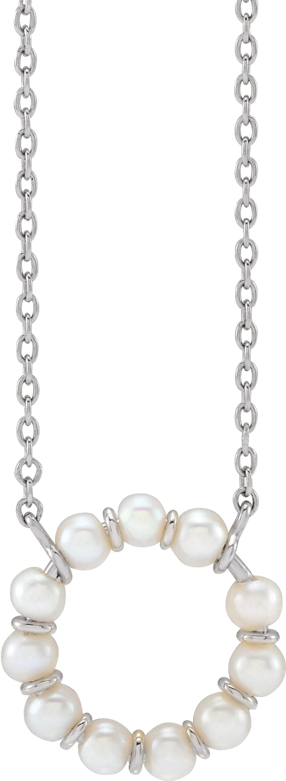 14K White Gold Cultured White Freshwater Pearl Circle 18" Necklace