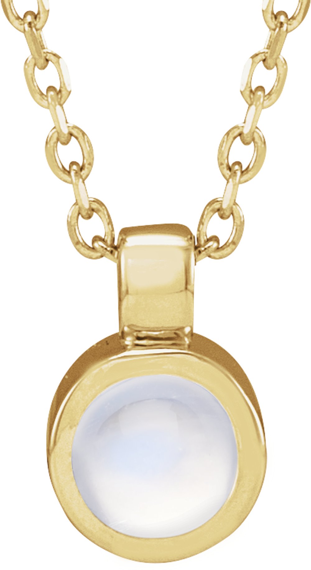 14K Yellow Gold Natural Rainbow Moonstone Bezel-Set 16-18" Necklace