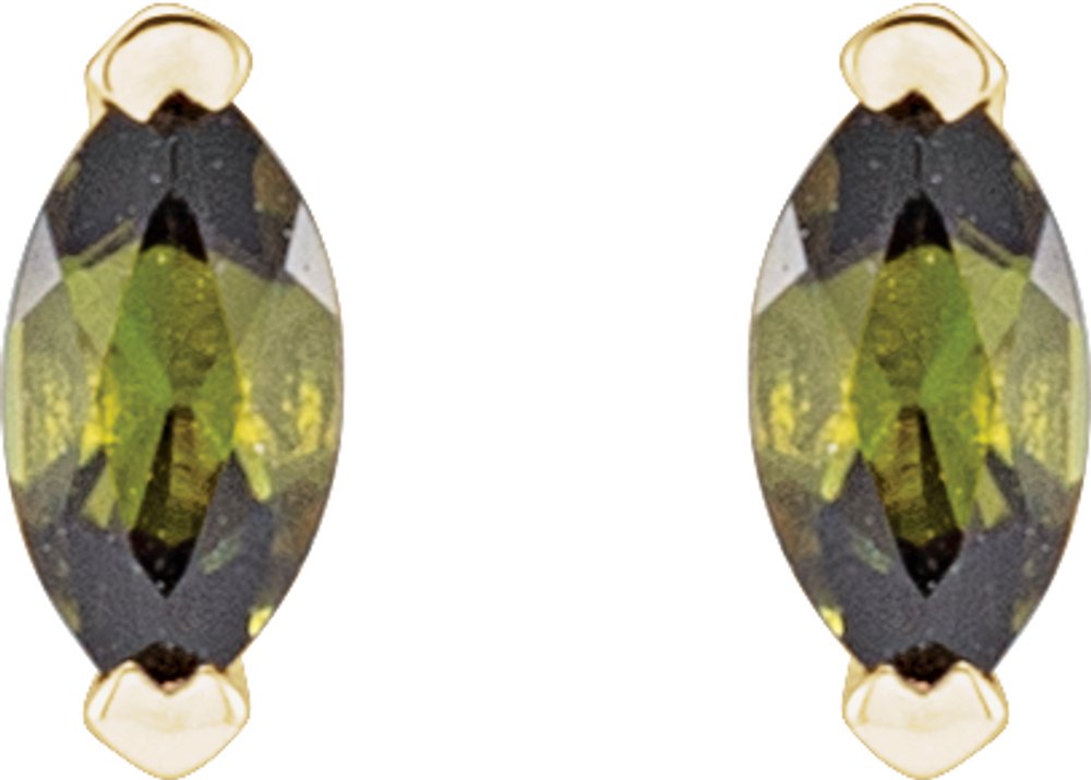 14K Yellow Gold Natural Green Tourmaline Earrings