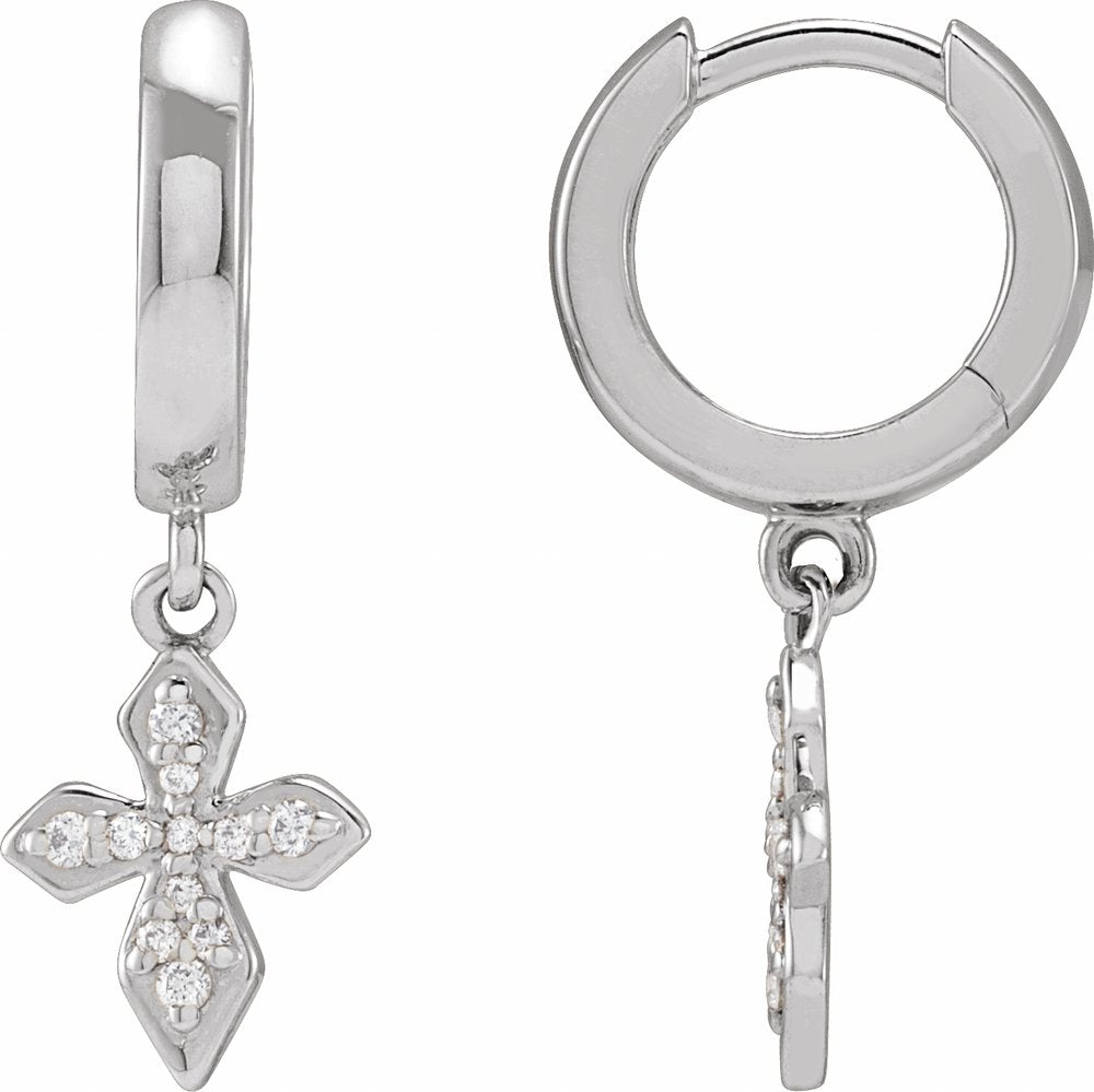 14K White Gold 1/10 CTW Natural Diamond Cross Hoop Earrings