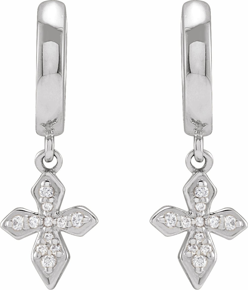 14K White Gold 1/10 CTW Natural Diamond Cross Hoop Earrings