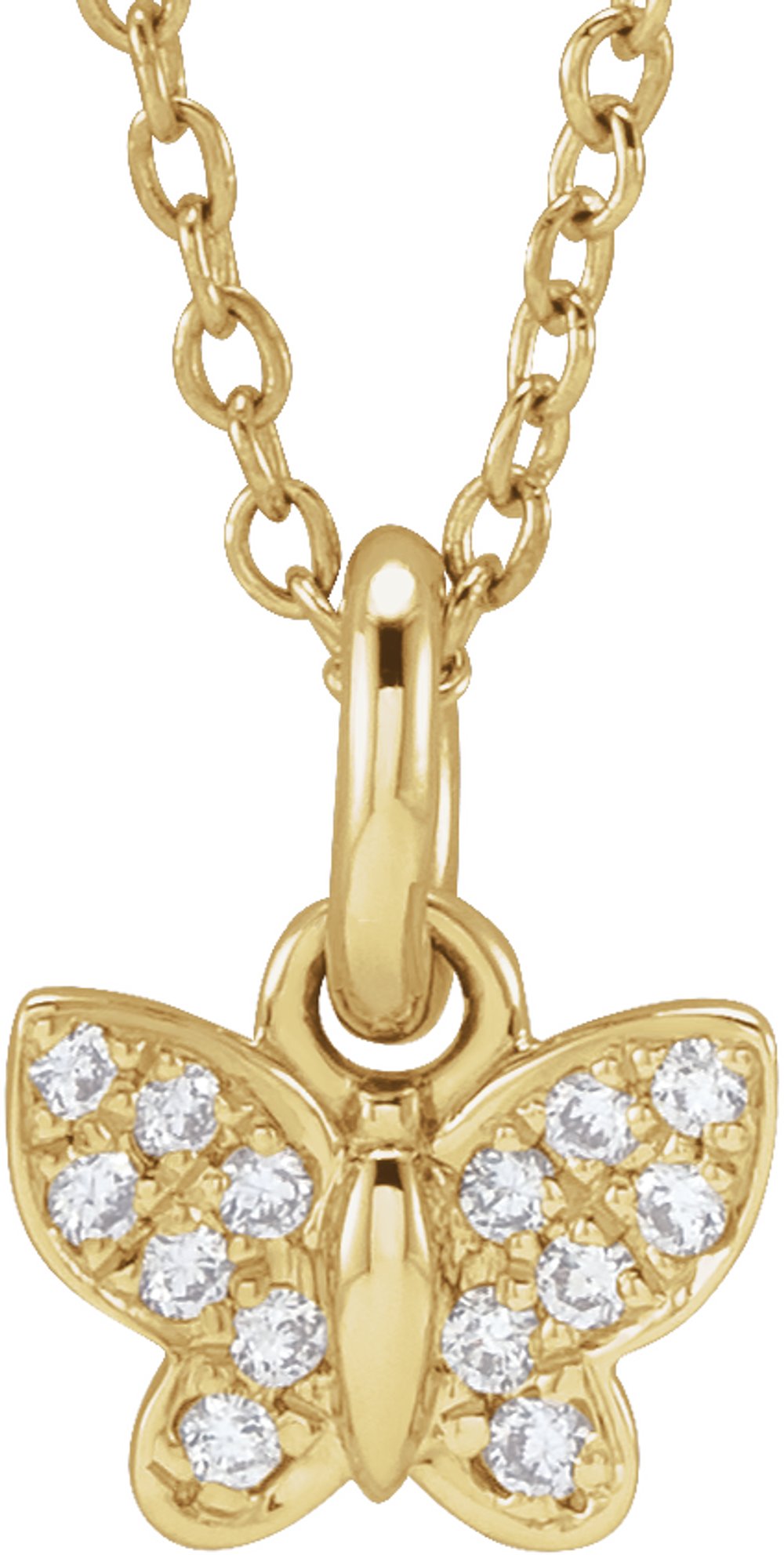 14K Yellow Gold .06 CTW Natural Diamond Youth Butterfly 15" Necklace
