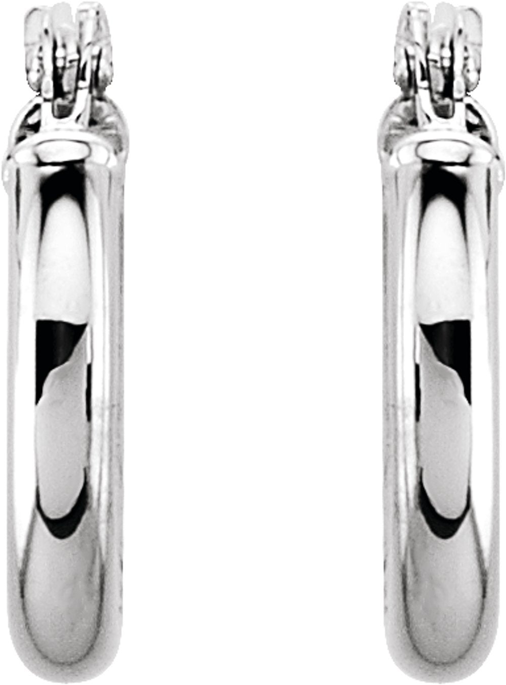 14K White Tube 13 mm Hoop Earrings