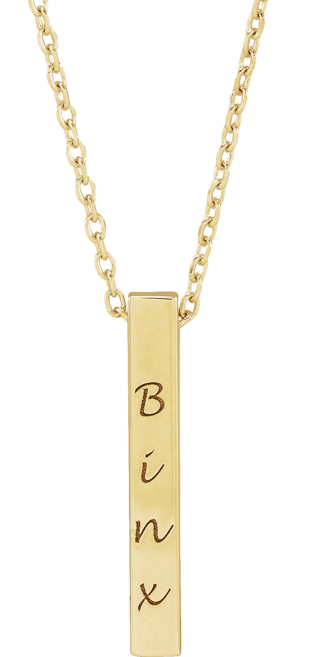 14K Yellow Gold Engravable Four-Sided Bar 16-18" Necklace