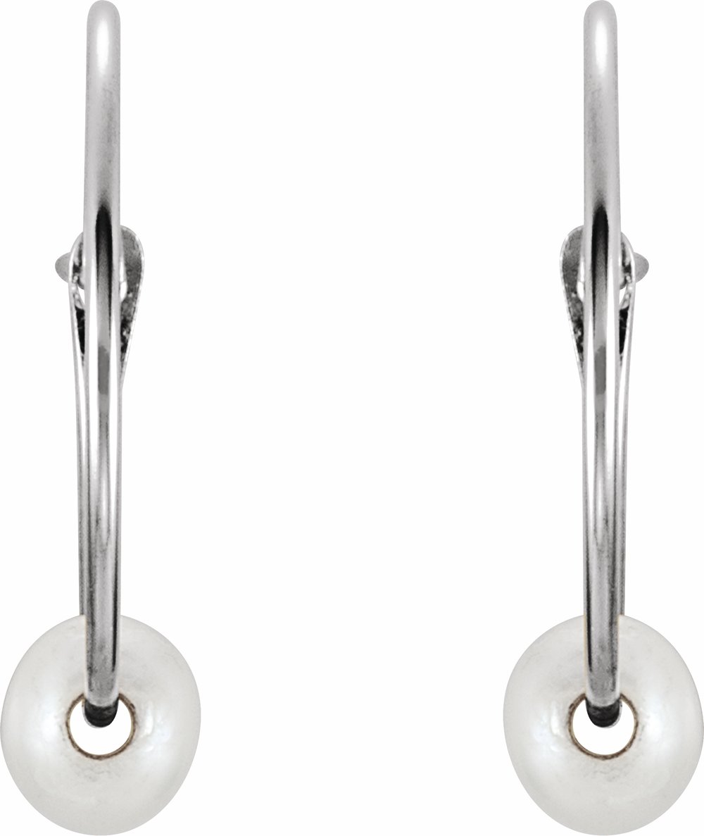 14K White Gold Cultured White Freshwater Pearl Youth Huggie Earrings