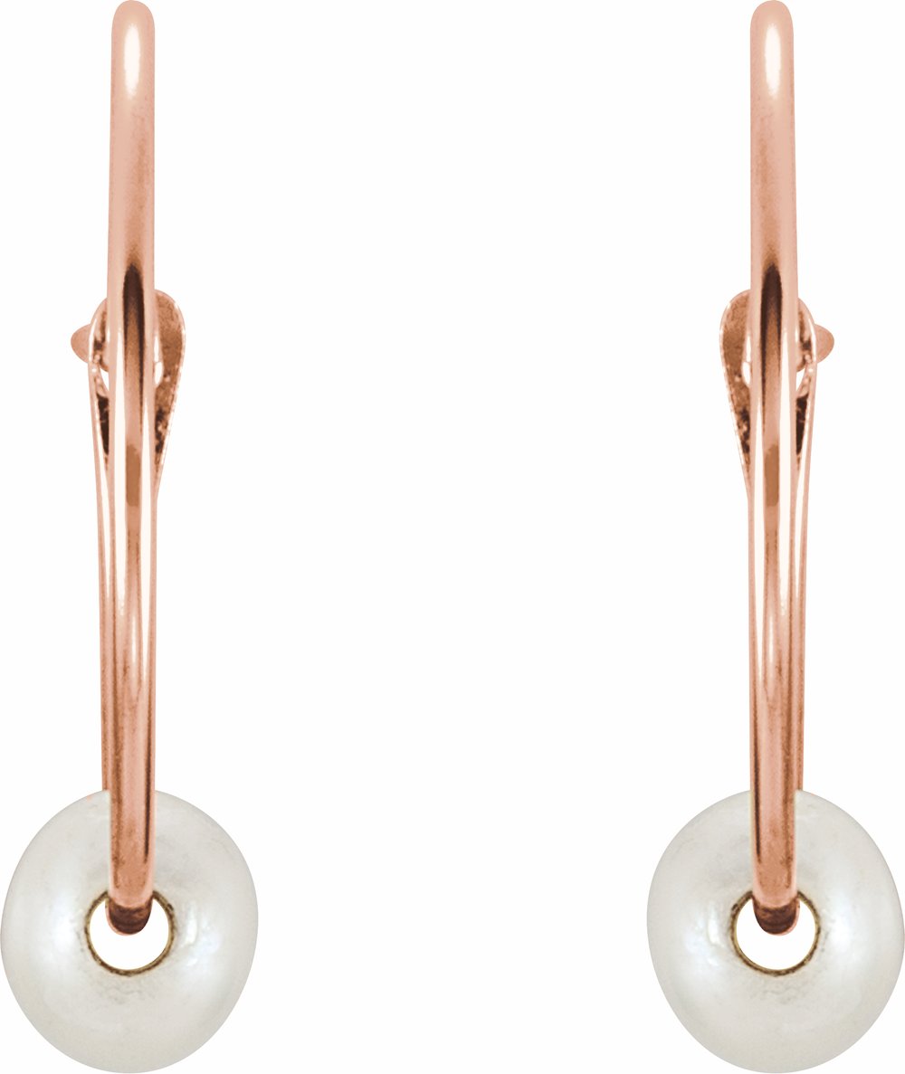14K Rose Cultured White Freshwater Pearl Youth Huggie Earrings